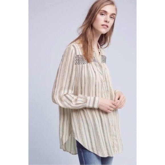 Anthropologie Floreat Norfolk Striped Button Down Top Size Small Boho Bohemian - Picture 1 of 9